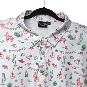 Sunday Swagger Mens 4XL Golf Polo Shirt White Fiesta Print Short Sleeve